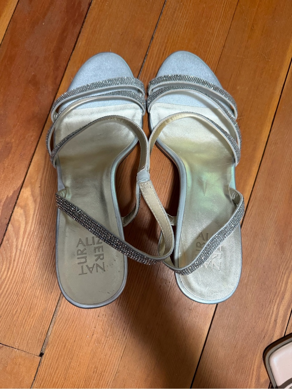 Naturalizer Silver Strappy Rhinestone Heeled Sandals - Picture 4 of 6